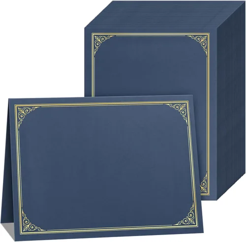 SUNEE Titulares de certificados (azul, 60 paquetes, nuevo patrón), cubre diploma, borde de lámina dorada, para certificados de tamaño carta de 8.5 x
