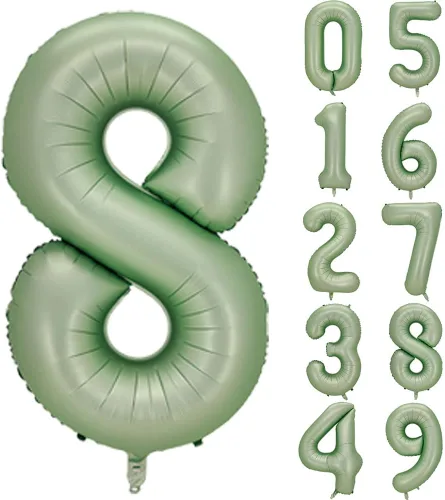 Miniatura 11 de Globos de números verde salvia para decoración de fiesta de cumpleaños de 40 pulgadas, globo grande del número 0
