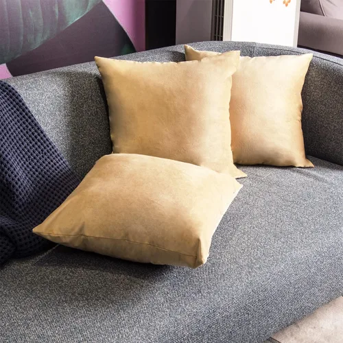 Miniatura 3 de Juego de 2 fundas de almohada decorativas de terciopelo caqui de 18 x 18 pulgadas para sofá, silla, cama, funda de almohada cuadrada de gamuza suave