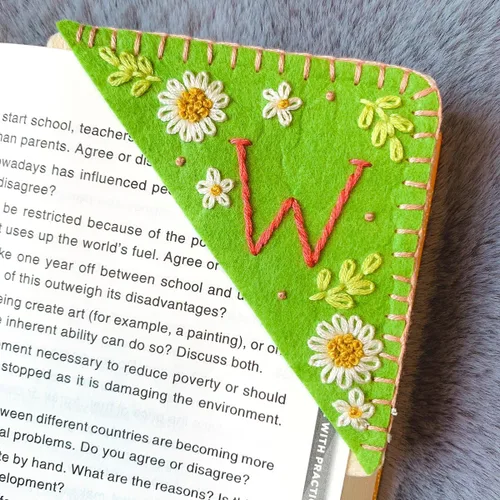 Miniatura 80 de Marcapáginas de esquina bordadas a mano personalizadas, Marcadores para mujeres, Marcador personalizado para los amantes de los libros, lindo Verde