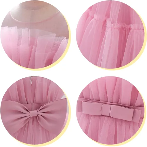 Miniatura 6 de Miipat Vestido de niña de flores para bebé, boda, fiesta, tul, princesa, vestido de baile, vestido formal con lazo para la cabeza
