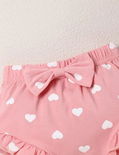 Miniatura 5 de My First Valentine's Day Outfit Baby Girl Love Ropa estampada para niñas recién nacidas con volantes y manga con volantes, color rojo, Rojo y rosado