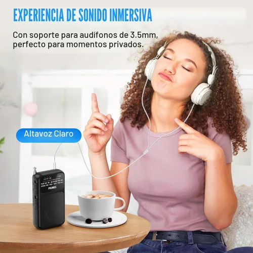 Miniatura 6 de PRUNUS J-555 - Radio de Bolsillo AM FM con Carga USB-C y Batería, Excelente Recepción y Altavoz Claro con Conector para Auriculares, Clip Posterior