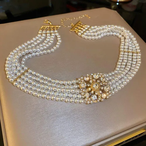 Miniatura 2 de Octwine Gargantilla corta con perlas de diamantes de imitación estilo bohemio de los años 20, Estrás Metal