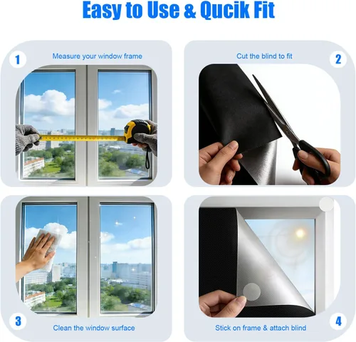 Miniatura 4 de Persianas opacas de 118 x 57 pulgadas, cortinas 100% opacas para ventana, 420D sin taladro, película negra portátil para dormitorio, guardería