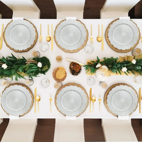 Miniatura 4 de Platos Base Blancos Antiguos, Platos Base Redondos de 13" para Platos de Cena, Juego de 6 Platos Base de Plástico para Bodas, Fiestas, Decoración