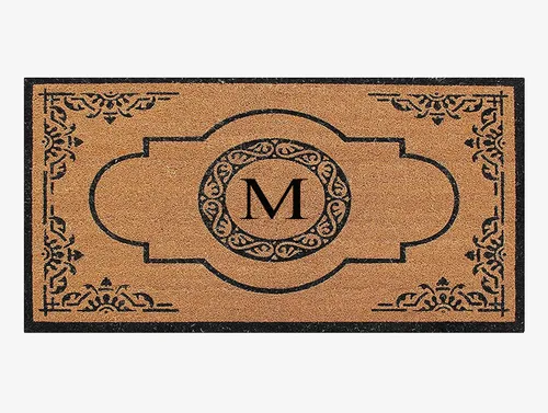 Miniatura 9 de A1HC - Felpudo con monograma de fibra de coco natural para entrada exterior, resistente y antidesprendimientos, duradero, perfil delgado, fácil