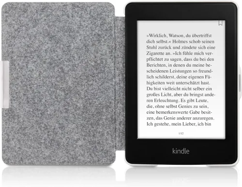 Miniatura 4 de kwmobile Funda compatible con Amazon Kindle Paperwhite - Funda protectora de tela de fieltro estilo libro para lector electrónico