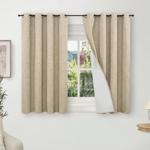 Miniatura 61 de Cortinas Opacas de Lino Azul Bebé para Guardería de 40 Pulgadas de Largo, 2 Paneles, Cortinas Cortas con Aislamiento Térmico Boho de Bloqueo Total