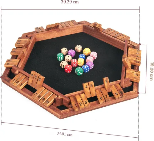 Miniatura 3 de AMEROUS - Juego mejorado de dados "Shut The Box" para 1-6 jugadores, juego de mesa de madera para matemáticas con 16 dados para niños, adultos