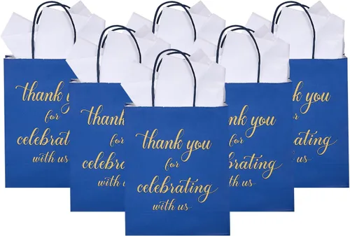Miniatura 5 de DjinnGlory Paquete de 50 bolsas de regalo de papel de bienvenida de tamaño mediano color azul marino de 10 x 8 x 4 pulgadas, bolsas