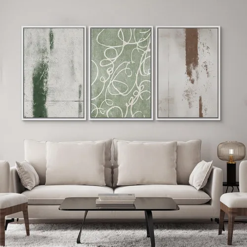 Miniatura 52 de SIGNWIN Lienzo enmarcado para pared, arte con pinceladas de flujo neutro en tonos beige abstractos, ilustraciones, arte moderno, decorativo