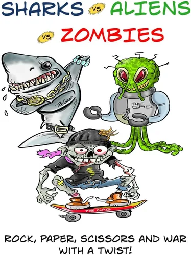 Miniatura 8 de Sharks Aliens Zombies: divertido juego de cartas para niños jugado como tijeras de papel de roca, guerra para la familia, juego de noche, regalo