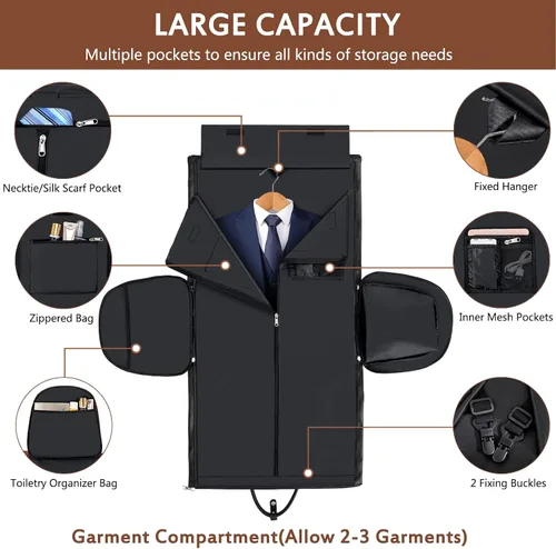 Miniatura 3 de Garment Bag for Travel, Convertible Carry on Garment Duffel Bag for Men Faux Leather Waterproof Large Weekender Bag for Women Men 2 in 1 Hanging