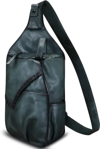 Miniatura 2 de Genuine Leather Sling Bag for Men Handmade Retro Crossbody Backpack Purse Hiking Daypack Chest Shoulder Fanny Pack