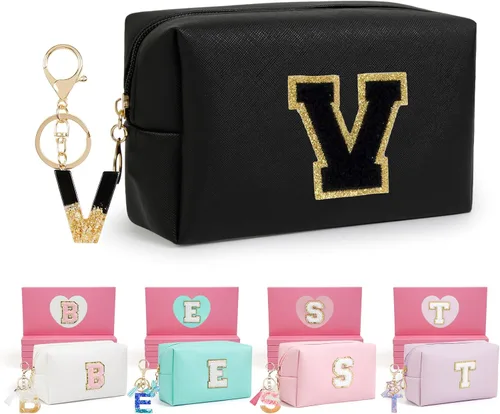 Miniatura 33 de AIBFRID 2 piezas de bolsas de maquillaje iniciales para mujeres, regalos de cumpleaños para niñas de 4 5 6 7 8 9 10 11 12 años, bolsas de cosméticos