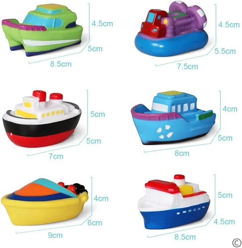 Miniatura 6 de Juguetes flotantes de baño para bañera (6 unidades), juguetes de barco de baño suaves para bebés, juguetes de agua de aprendizaje de bañera