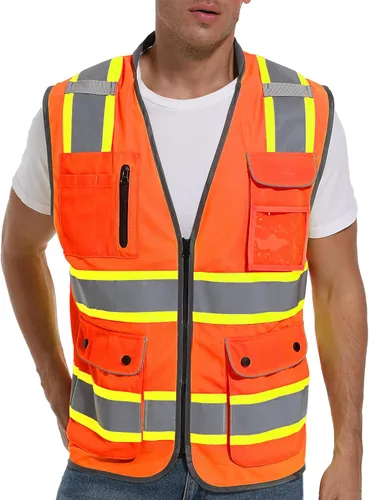 Miniatura 10 de ArcRidge Chaleco de seguridad reflectante para hombres y mujeres, chaleco de construcción de alta visibilidad, tiras reflectantes de doble tono