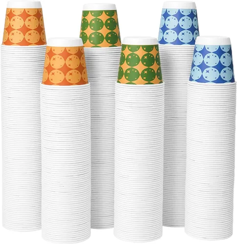 Tamone Paquete de 600 unidades de tazas de baño de 3 onzas, pequeñas tazas de papel, tazas desechables con diseño de globo, azul, verde, naranja,