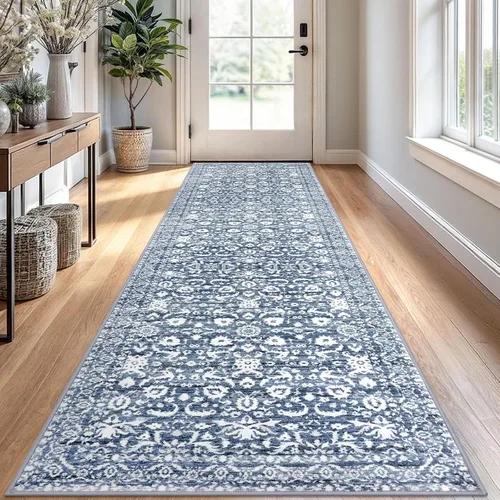 Miniatura 49 de Lansny Alfombra bohemia de 2 x 3 pulgadas, lavable, color negro, azul marino, floral, alfombra de cocina, alfombra de área pequeña de lana