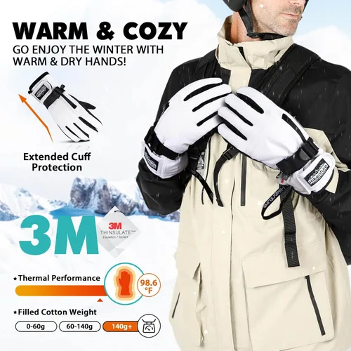 Miniatura 2 de Hikenture Ski Gloves Snow Gloves for Men&Women, 3M Thinsulate Waterproof Snowboard Gloves, Insulated Touchscreen Snowmobile Gloves for Cold Weather