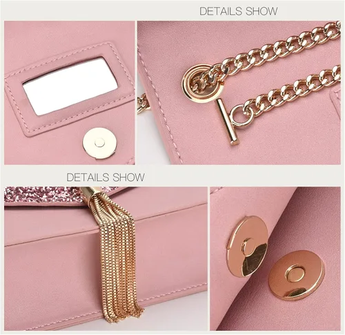 Miniatura 6 de GM LIKKIE Bolso de mano cruzado para mujer, bolso de noche con purpurina, borla de lentejuelas, bolso de boda para fiesta