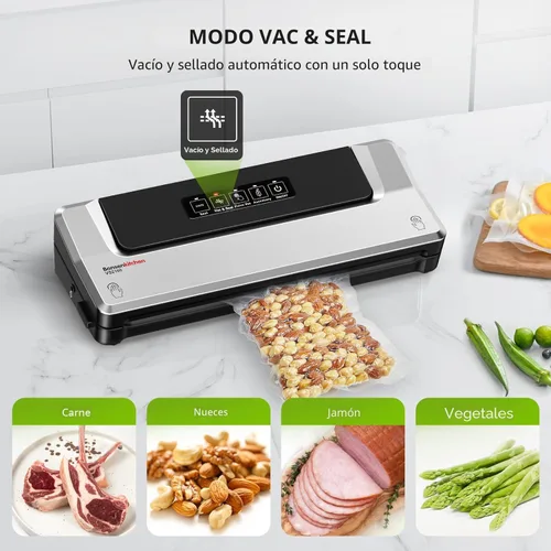 Miniatura 4 de Máquina Selladora al Vacío Bonsenkitchen con 40 Bolsas Sellador de Alimentos Compacto para Almacenamiento de Cocina y Preparación de Comidas