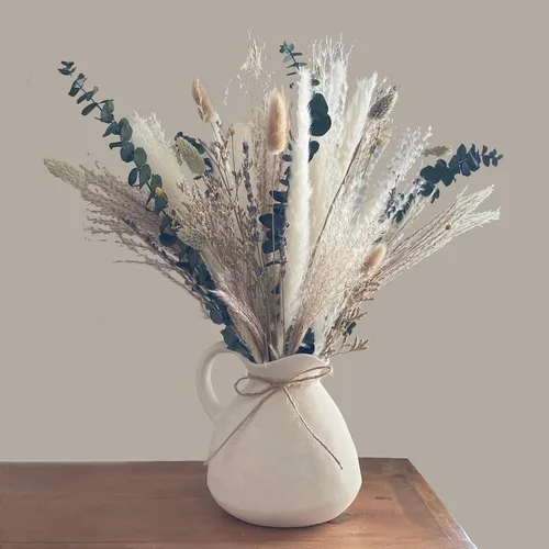 Jarrón rústico de cerámica blanca para decoración del hogar, jarrones antiguos de arcilla para cerámica vintage grande con textura estética con asa