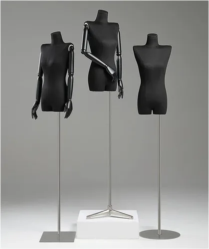 Miniatura 8 de Maniquí femenino con pasamanos de madera maciza, maniquí de torso con base cuadrada de 57 a 80 pulgadas de altura ajustable para coser, ropa, Plata