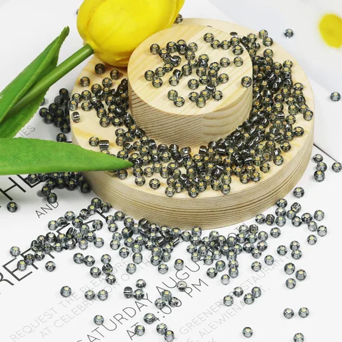 Miniatura 69 de Cuentas de semillas doradas transparentes de 4 mm al por mayor para hacer joyas, 110 gramos, aproximadamente 1600 piezas, cuentas de vidrio 6/0
