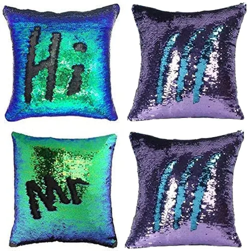 Miniatura 19 de MOCOFO Fundas de almohada decorativas de lentejuelas mágicas reversibles 16x16-2 de plata a oro + 2 de oro a negro de ante premium para habitación 4