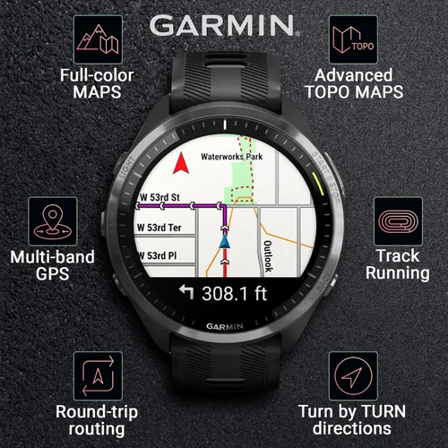 Miniatura 6 de Garmin Forerunner 965 Reloj inteligente premium para correr y triatlón con GPS de 47mm con pantalla táctil AMOLED, bisel de titanio DLC gris carbón