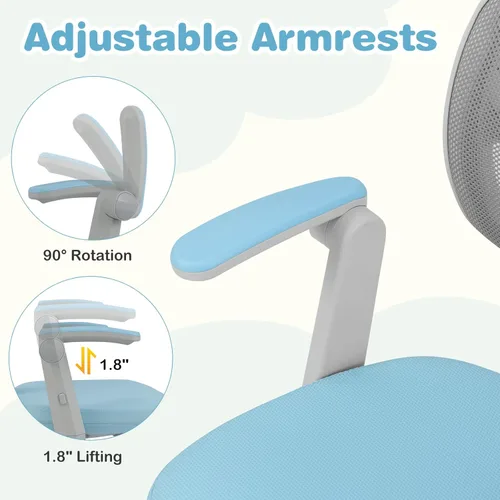 Miniatura 5 de HONEY JOY Silla de escritorio para niños, silla de estudio para niños con altura ajustable, reposabrazos/reposapiés, silla giratoria de malla