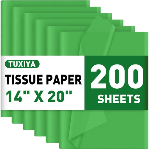 TUXIYA 200 hojas de papel de seda verde para bolsas de regalo, 14 x 20 pulgadas, papel de seda verde a granel para envoltura de regalo, relleno,