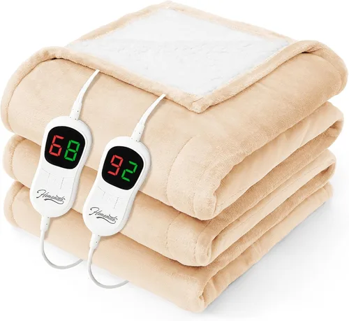 Homemate Manta eléctrica térmica tamaño Queen, 84 x 90 pulgadas, manta térmica para cama con 10 niveles de calefacción, 8 horas de apagado beige