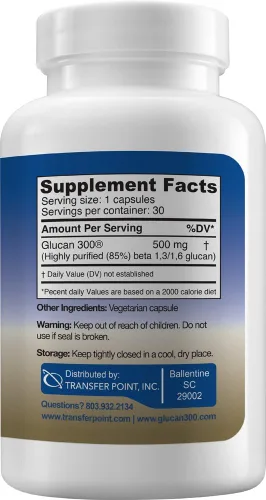Miniatura 2 de Transfer Point Suplemento de apoyo inmunológico Beta glucano altamente purificado 500 mg por cápsula (fibra de b-glucano) (paquete de 1)