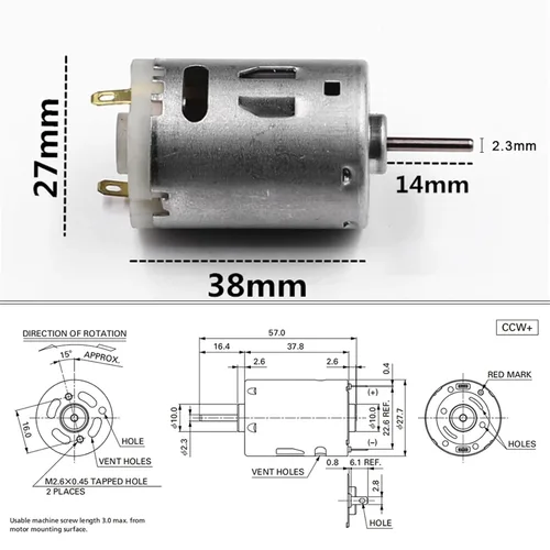 Miniatura 6 de RS-385 Motor DC 12V Motor Micro Motores Eléctricos Caja de engranajes de alto par para taladro Acero inoxidable 9800rpm Cepillo Motor DC (2PCS)