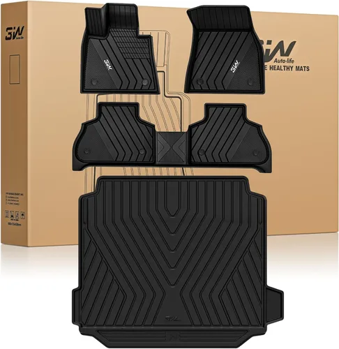 Miniatura 17 de 3W - Alfombrillas de piso para automóvil, para todo tipo de clima, de elastómero termoplástico (TPE), juego completo para 1ª y 2ª filas, color negro