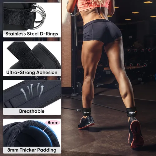 Miniatura 3 de APEXUP Correa de tobillo para máquina de cable, bandas de resistencia de tobillo, correas de tobillo de patada hacia atrás con cable para gimnasio