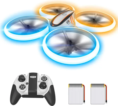 Q9s Drones para niños, dron RC genial con retención de altitud y modo sin cabeza, cuadricóptero de pasatiempos con luz azul y naranja, 2 baterías y