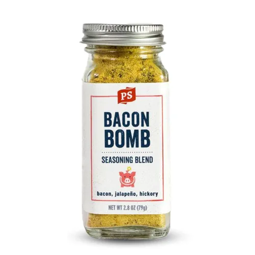 PS Seasoning Bacon Bomb - Jalapeño Hickory - Condimento multiusos de tocino en polvo con jalapeño picante y sabor a nogal ahumado, condimento seco