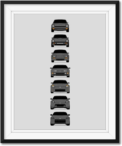 Miniatura 17 de Custom Car Posters Póster hecho a mano compatible con Nissan Z Car Generations (perfil lateral), decoración artística de Datsun Fairlady Z
