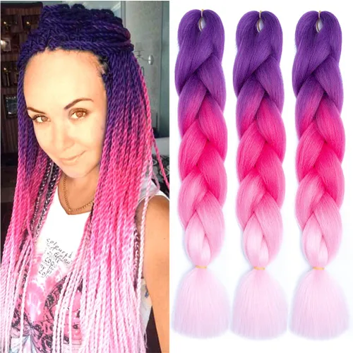Miniatura 55 de Xiaofeng Extensiones de cabello trenzado coloridas Ombre de 61 cm, 3 unidades, trenzas Jumbo de alta temperatura para trenzas en zigzag y trenzas