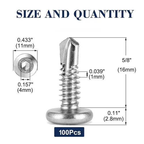 Miniatura 2 de Tornillos de chapa metálica #12 x 5/8 pulgadas, 100 tornillos de cabeza plana de acero inoxidable 410, tornillos Tek, tornillos Allen, tornillos