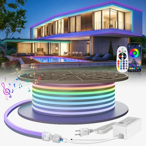Miniatura 8 de Tira de luces LED de neón de 100 pies / 98.4 ft, luz blanca diurna, 6000 K, impermeable, IP65, tira de luz LED flexible CA de 110 a 120 V, luces LED
