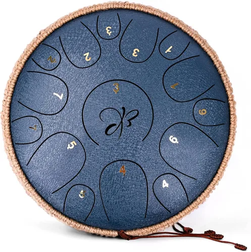 Miniatura 13 de Tambor de Lengua de Acero - 12 Pulgadas 15 Notas, Tambores de Lengua de Acero para Niños y Adultos, Handpan de Acero con Mazos, Hang Drum con Libro