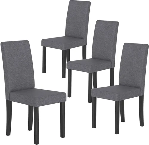 Miniatura 10 de COSTWAY Juego de 2 sillas de comedor sin brazos de tela, sillas laterales tapizadas de cocina con patas de madera de goma, asiento acolchado y Beige