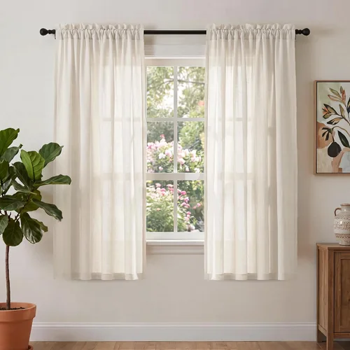 Miniatura 19 de PrinceDeco - Cortinas de lino de 63 pulgadas de largo para sala de estar, gruesas, de arpillera, con bolsillo para barra, cortinas para ventanas
