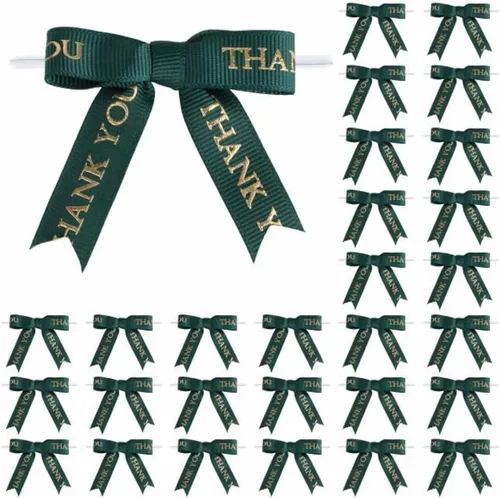 Miniatura 12 de Meseey 30 lazos de cinta con estampado dorado de agradecimiento de 2.5 pulgadas, lazos pequeños para envolver regalos Blanco