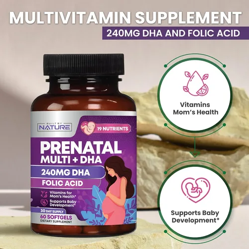 Miniatura 5 de Vitaminas prenatales para mujeres – Multivitamínico con DHA, ácido fólico, vitamina C, B12, hierro y omega-3 – Suplemento antes, durante y después